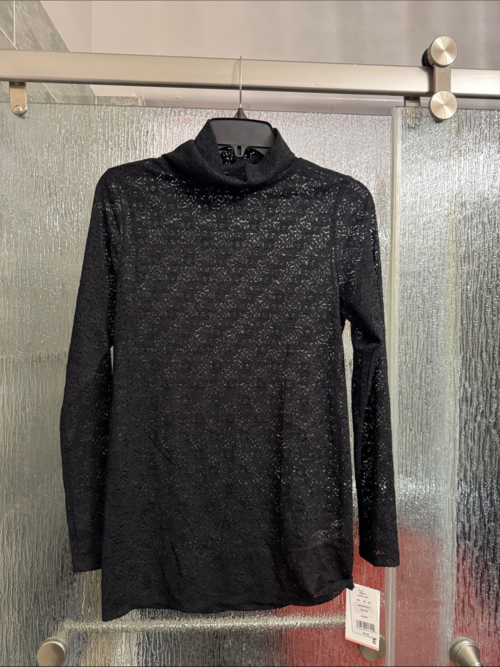Black Lace Long Sleeve Semi Sheer Top